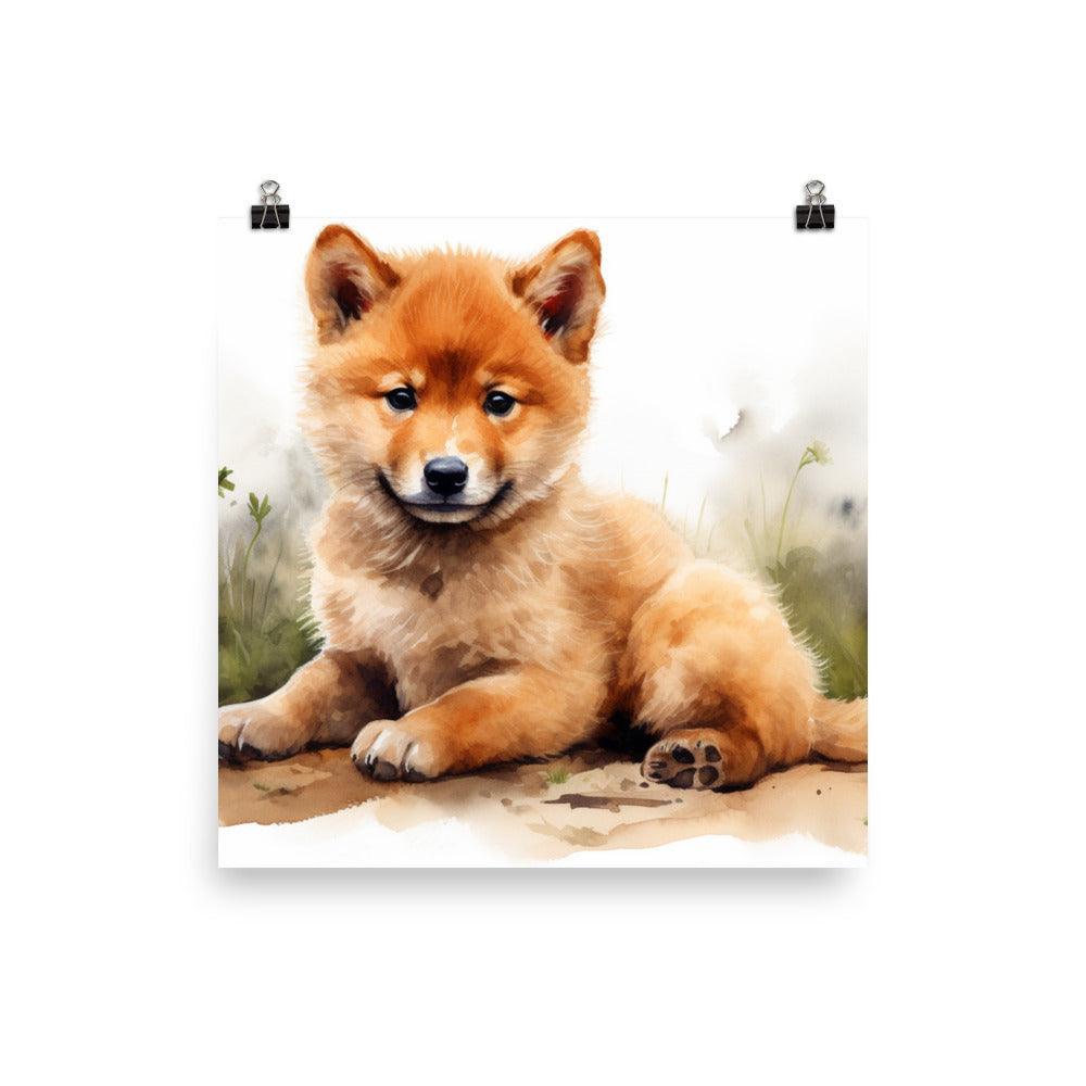 Finnish Spitz Puppy Relaxing Watercolor Artwork Poster - Oh Posters