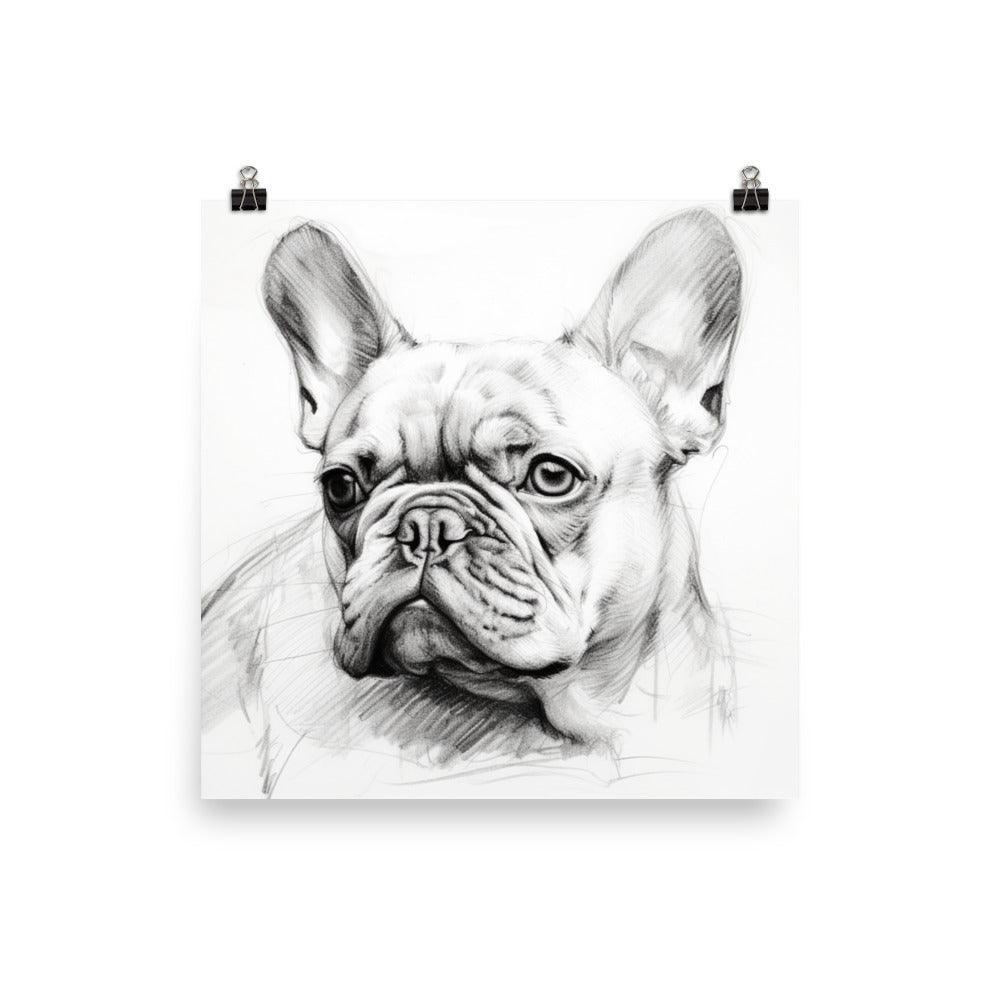 French Bulldog Black and White Sketch Poster - Oh Posters