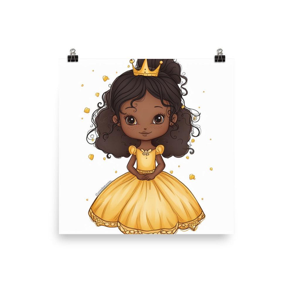 Royal Princess Yellow Dress Cartoon Illustration Poster - Oh Posters