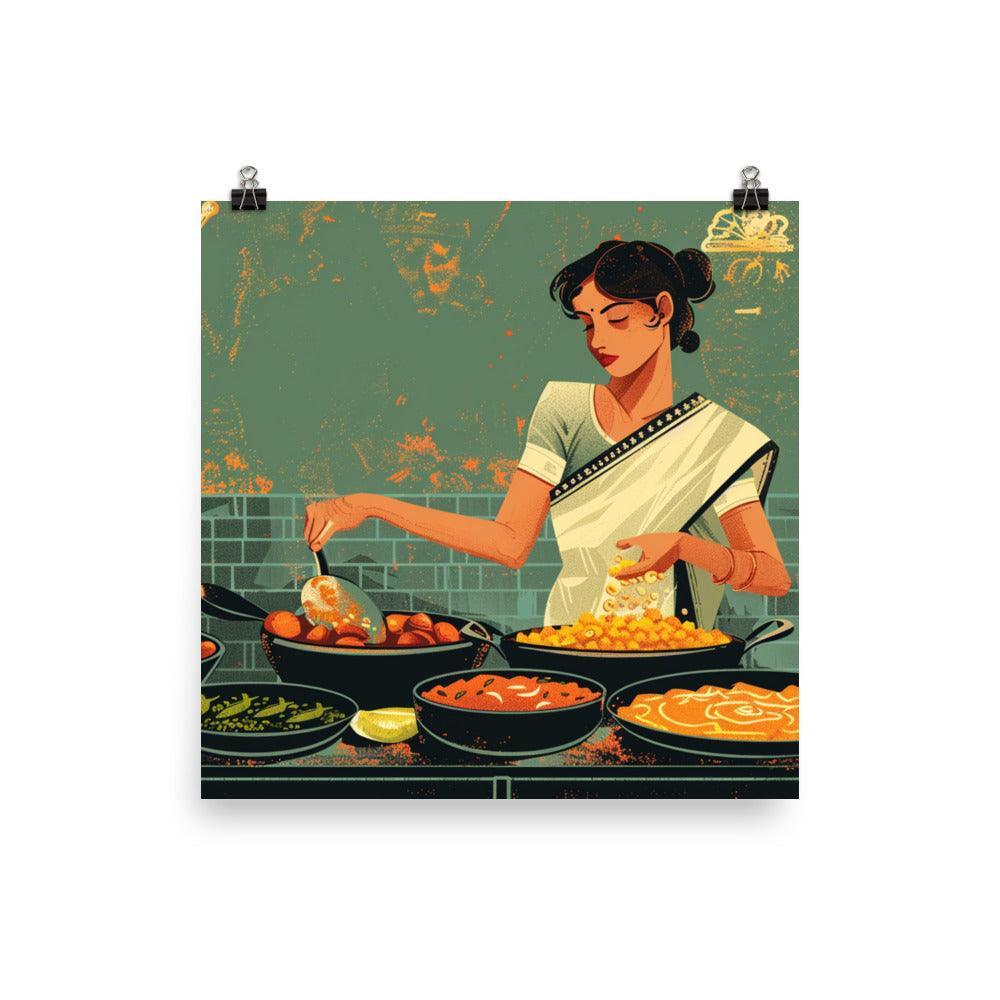 Indian Culinary Experience Woman Cooking Art Poster - Oh Posters