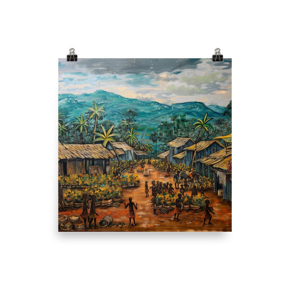 Central African Republic Traditional Market Scene Art Poster - Oh Posters