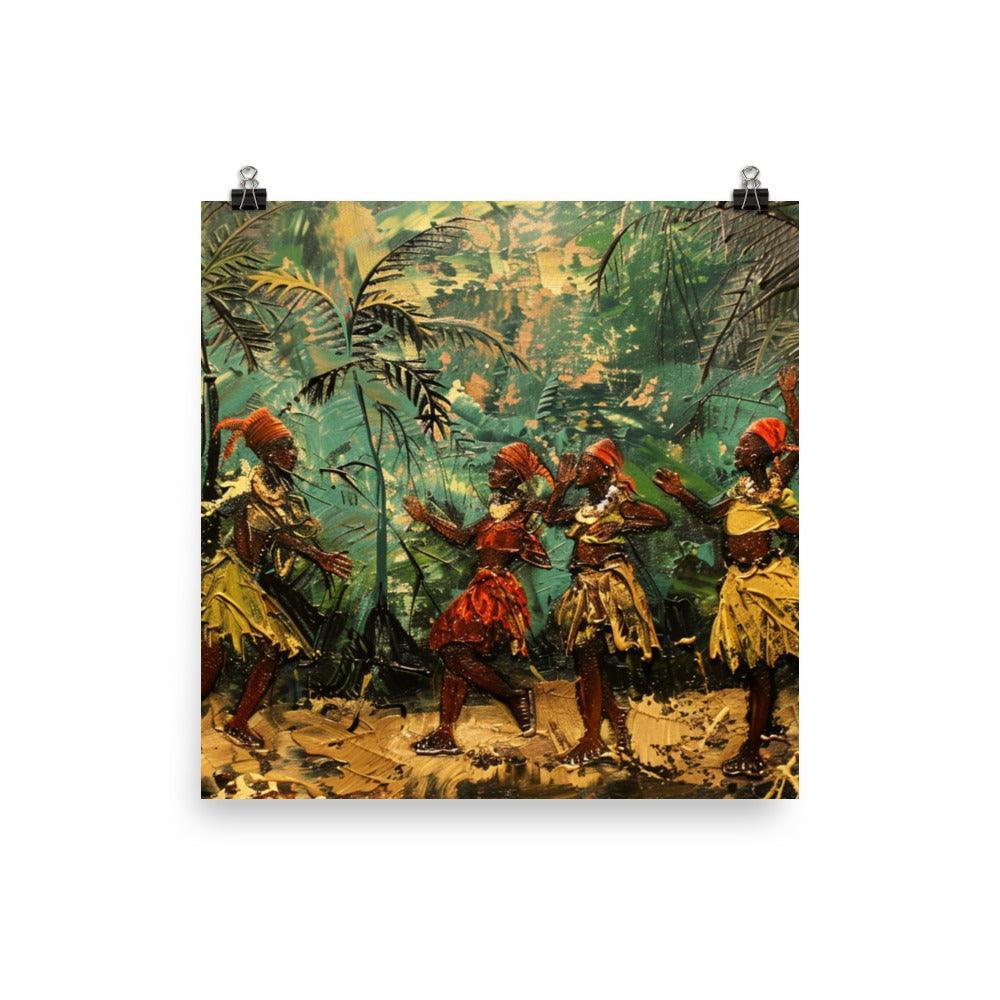 Congo Tribal Dance in Lush Forest Painting Poster - Oh Posters