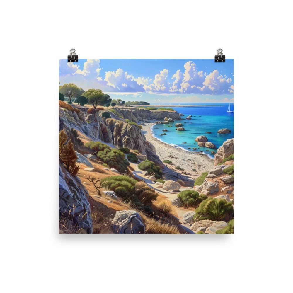 Cyprus Secluded Cove and Rocky Cliffs Landscape Painting Poster - Oh Posters