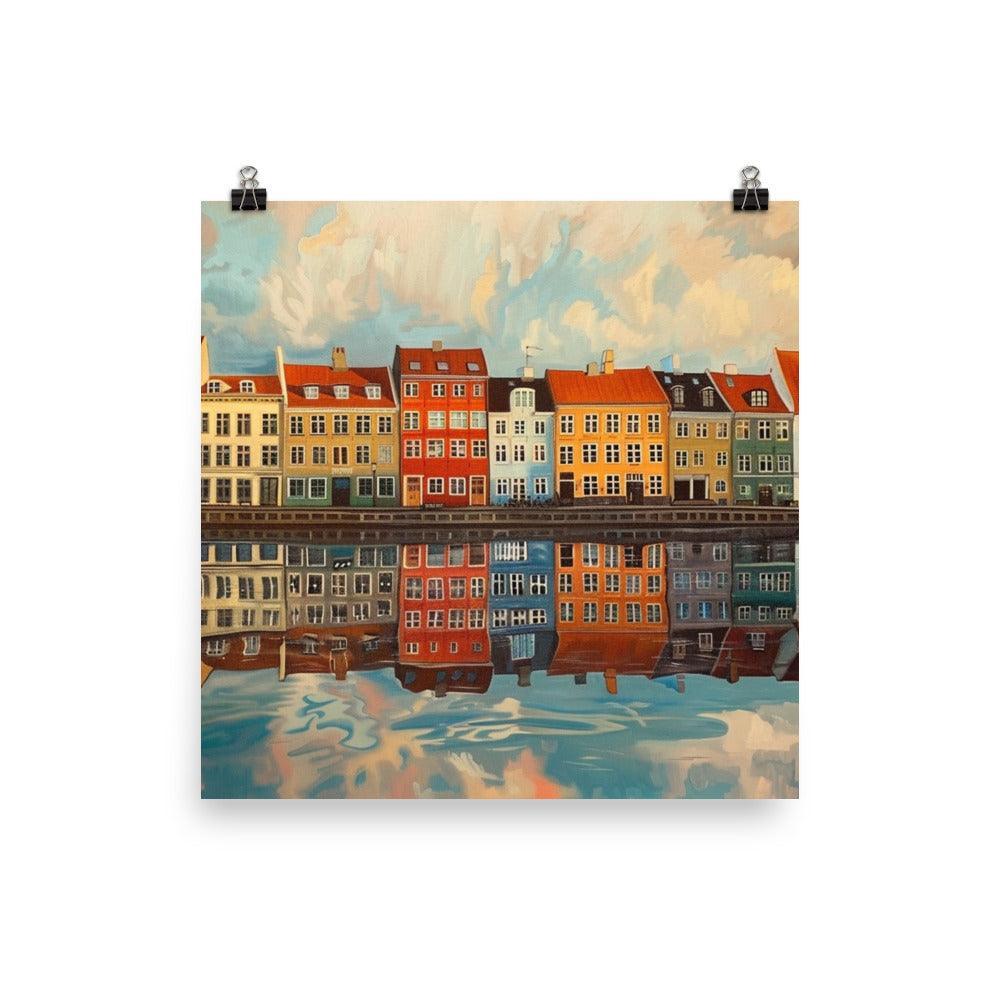 Copenhagen Denmark Waterfront Reflections Painting Poster - Oh Posters