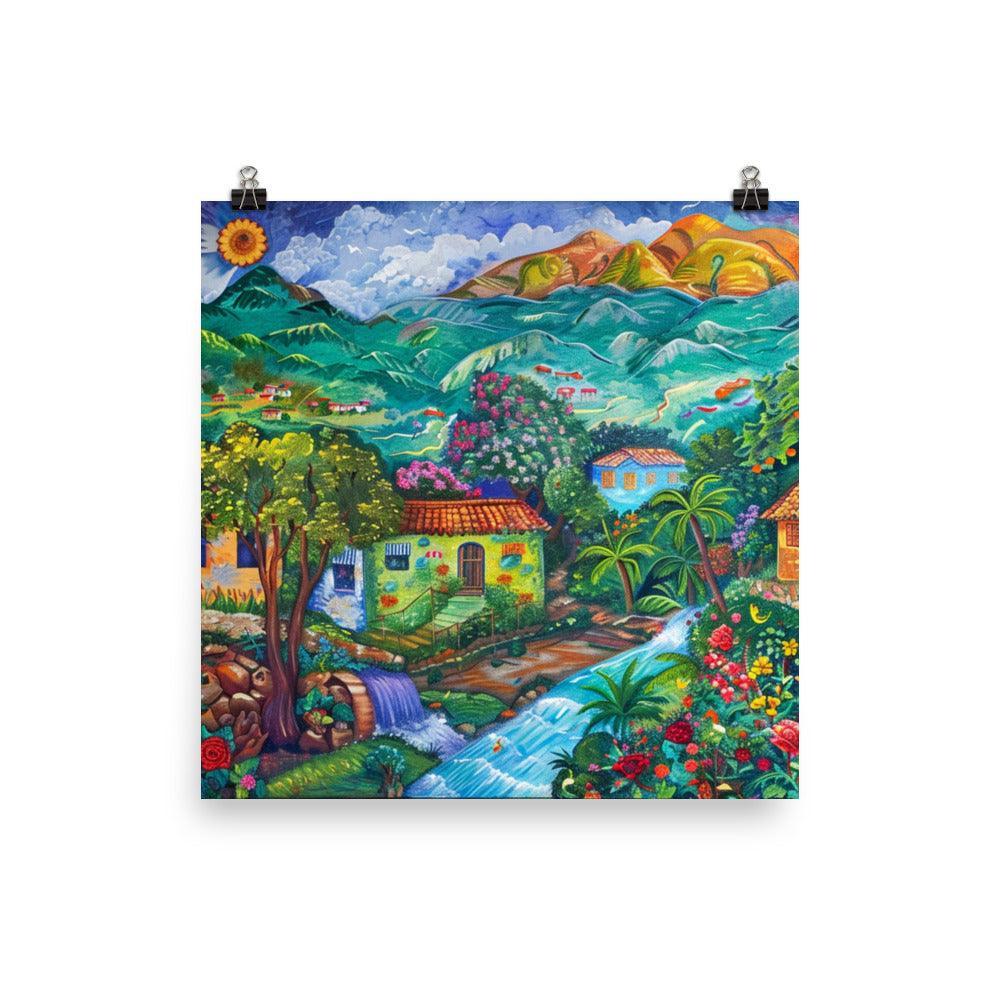 El Salvador Colorful Village Floral Paradise Poster - Oh Posters