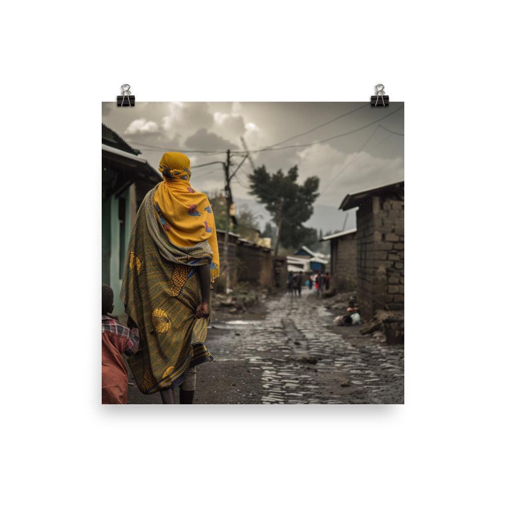 Ethiopia Traditional Village Walkway with Mother and Child Poster - Oh Posters