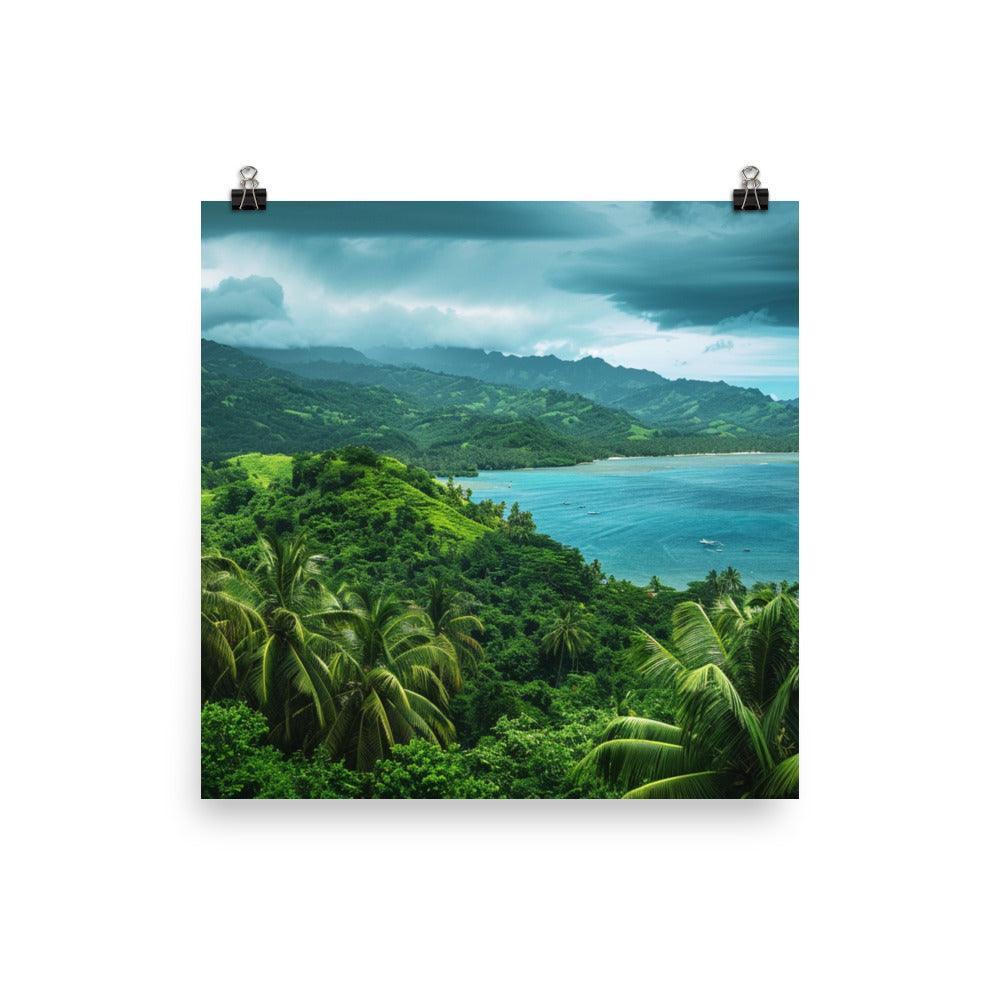 Fiji Lush Green Hills and Coastal Serenity Poster - Oh Posters