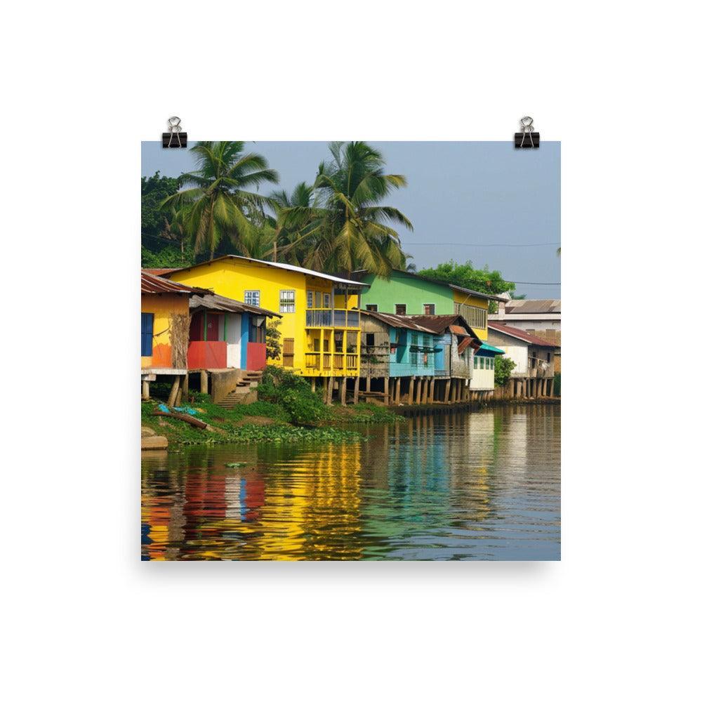 Ghana Vibrant Riverside Colorful Houses Poster - Oh Posters