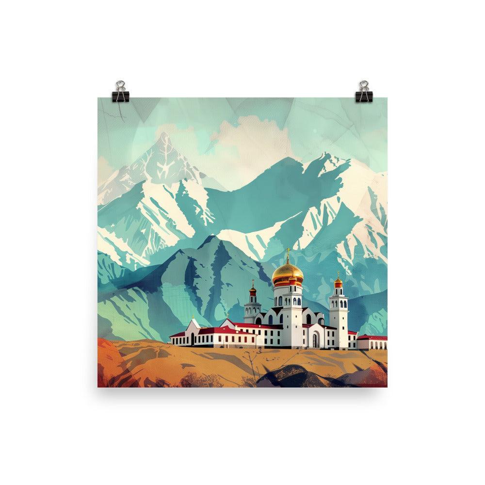 Kazakhstan Mountain Monastery Scenic Poster - Oh Posters