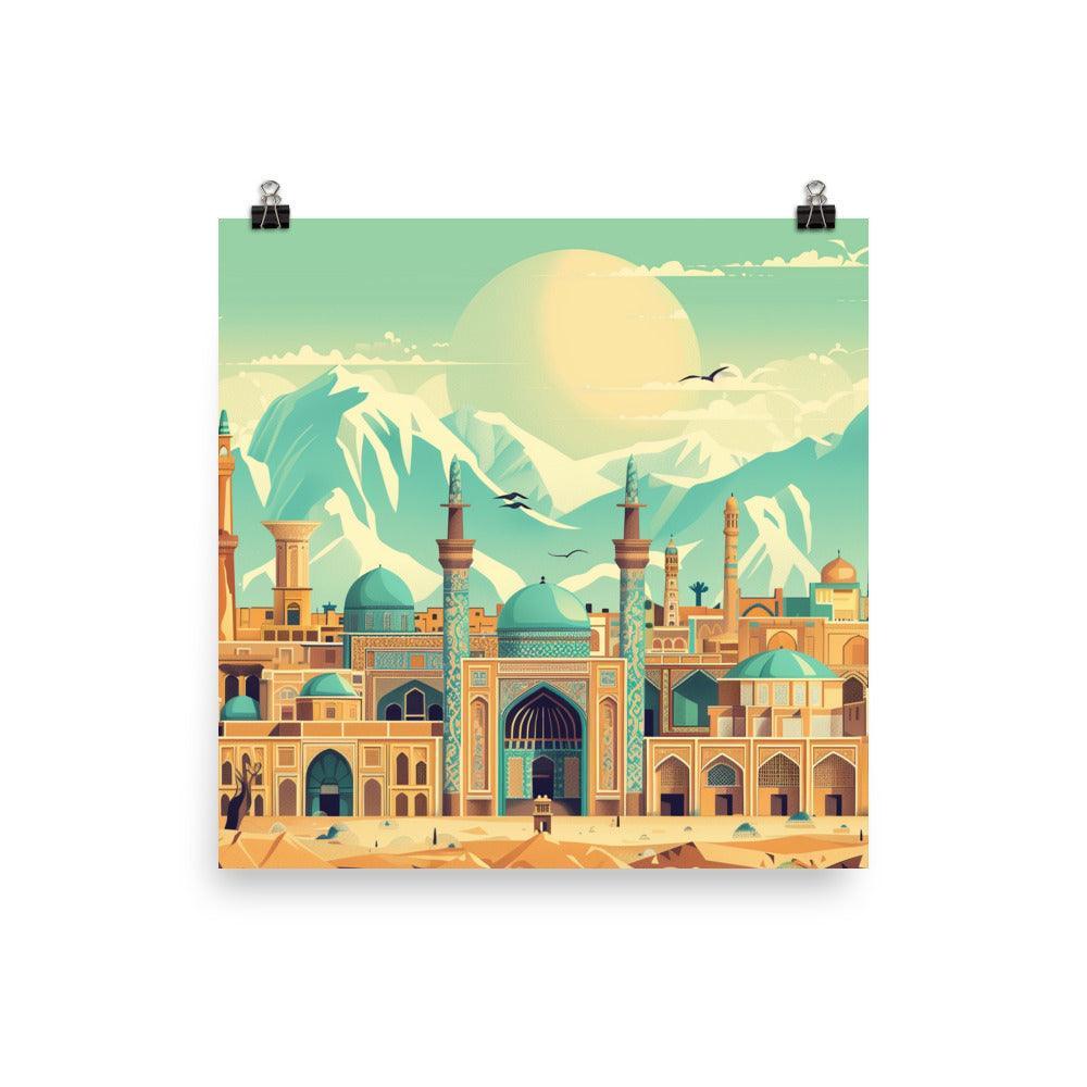 Iran Majestic Mosque Cityscape Vintage Art Poster - Oh Posters