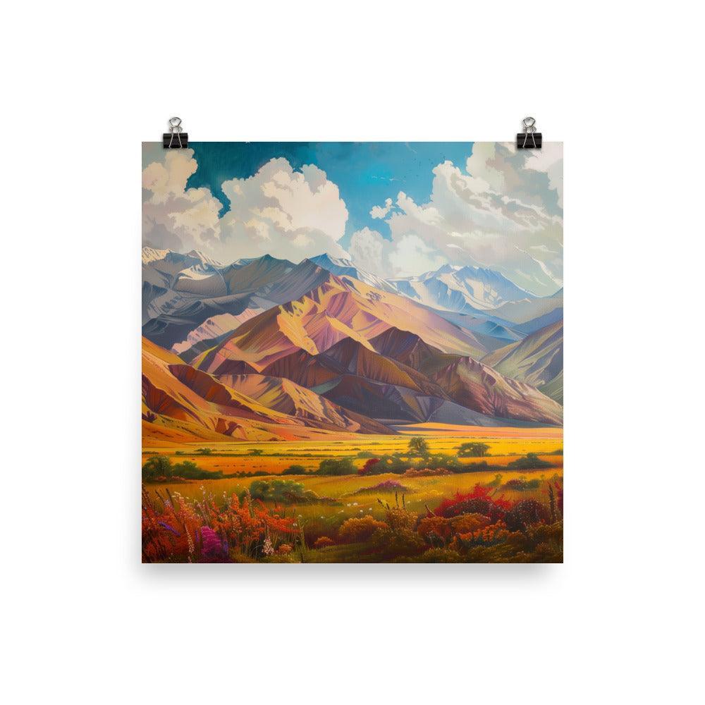 Kyrgyzstan Colorful Mountain Landscape Art Poster - Oh Posters