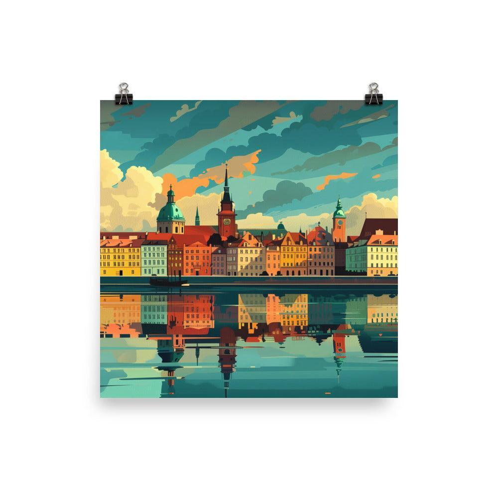 Poland Historic Waterfront Skyline Poster - Oh Posters