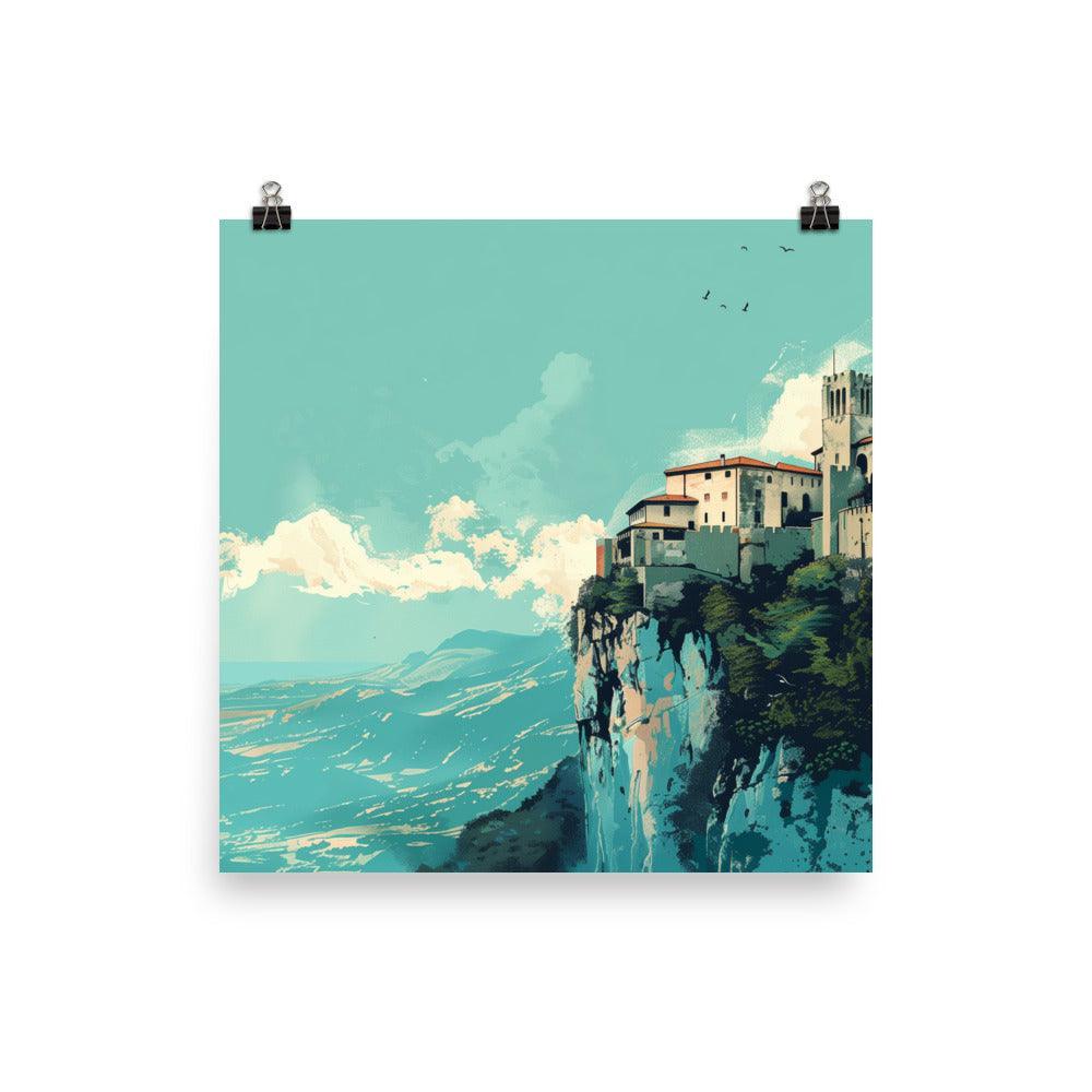 San Marino Cliffside Castle Scenic Poster - Oh Posters