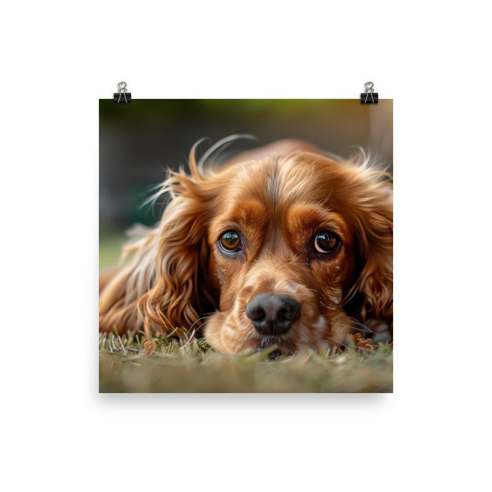 Cocker Spaniel Lying in Grass Close-Up Portrait Poster - Oh Posters