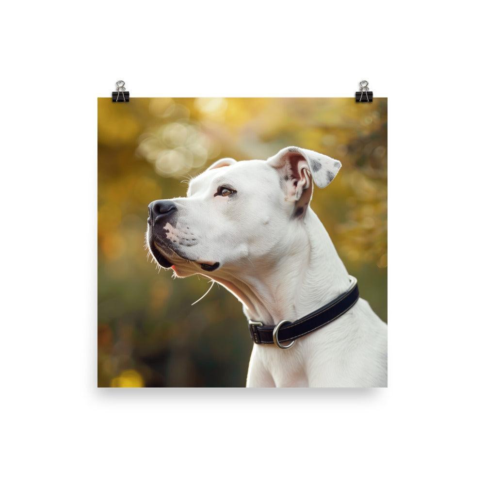 Dogo Argentino Close-Up in Sunlit Garden Portrait Poster - Oh Posters