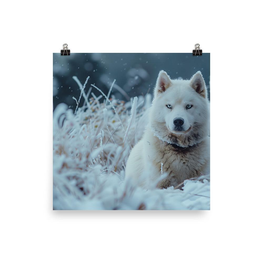 Hokkaido Dog in Snowy Wilderness Landscape Poster - Oh Posters