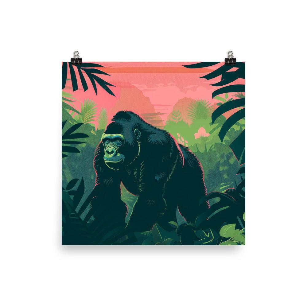 Gorilla in Tropical Jungle Graphic Art Poster - Oh Posters