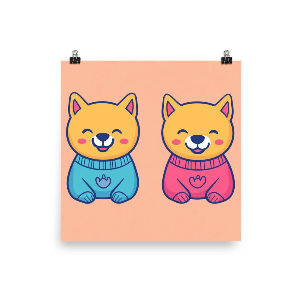 Cute Dingos in Sweaters Pastel Color Digital Art Poster - Oh Posters