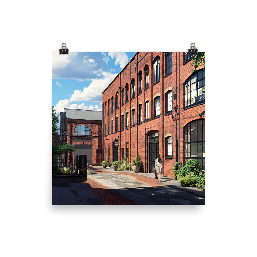 Manchester Vintage Architecture Urban Charm Red Brick Street Scene Poster - Oh Posters