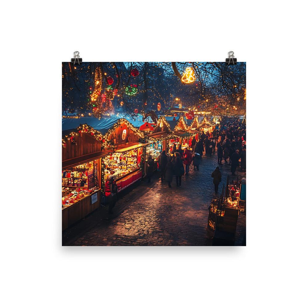 Manchester Christmas Market Illuminated Holiday Scene Poster - Oh Posters