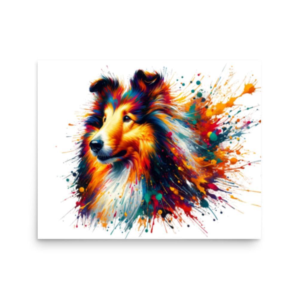 Rough Collie Dog Splatter Art Explosive Colors Poster - Oh Posters