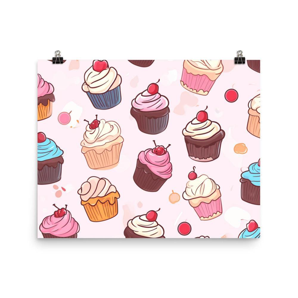 Kawaii Cupcakes Pattern in Pastel Tones Poster - Oh Posters