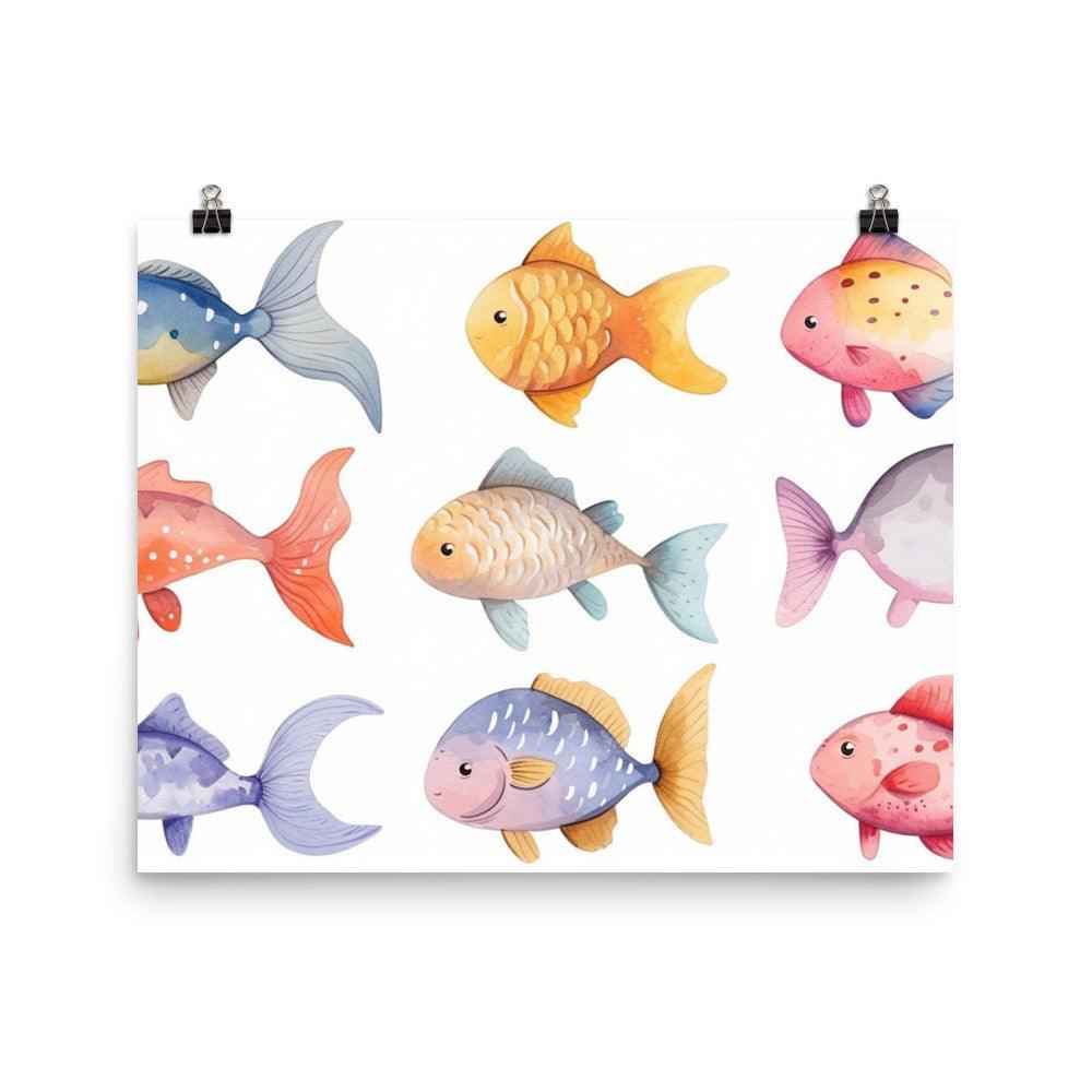 Pastel Watercolor Fish Collection for Nursery Children Kids Art Poster - Oh Posters