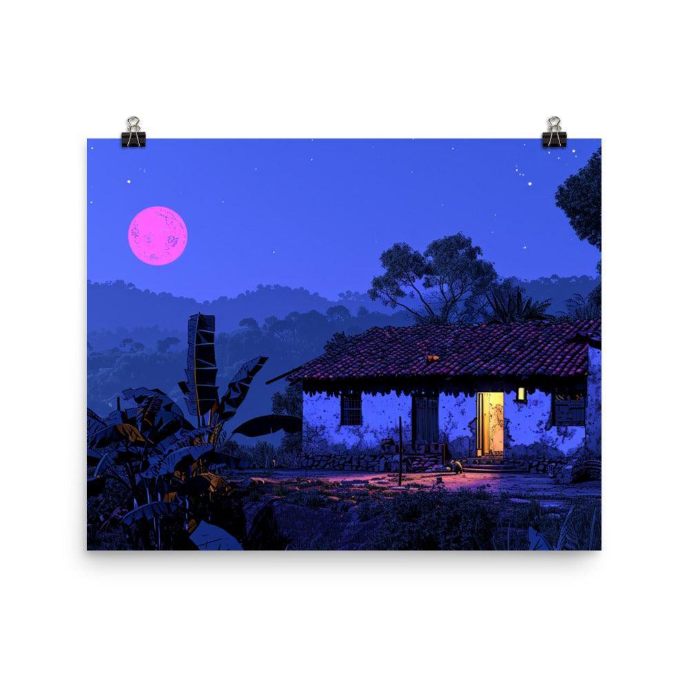 Indian Night Sky Village Home Game Style Art Poster - Oh Posters