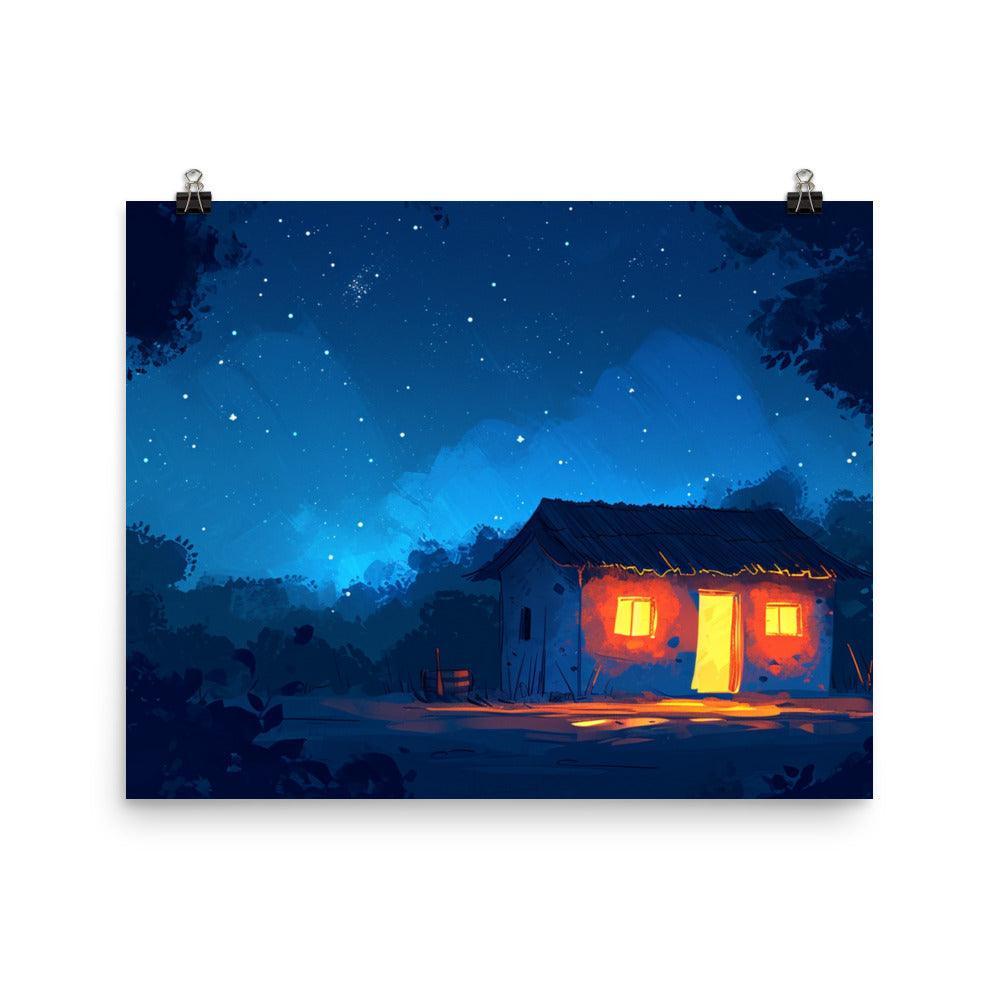 Indian Night Sky Village Home Game Style Art Poster - Oh Posters