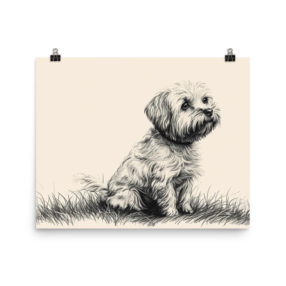 Dandie Dinmont Terrier Pencil Sketch Dog Poster - Oh Posters