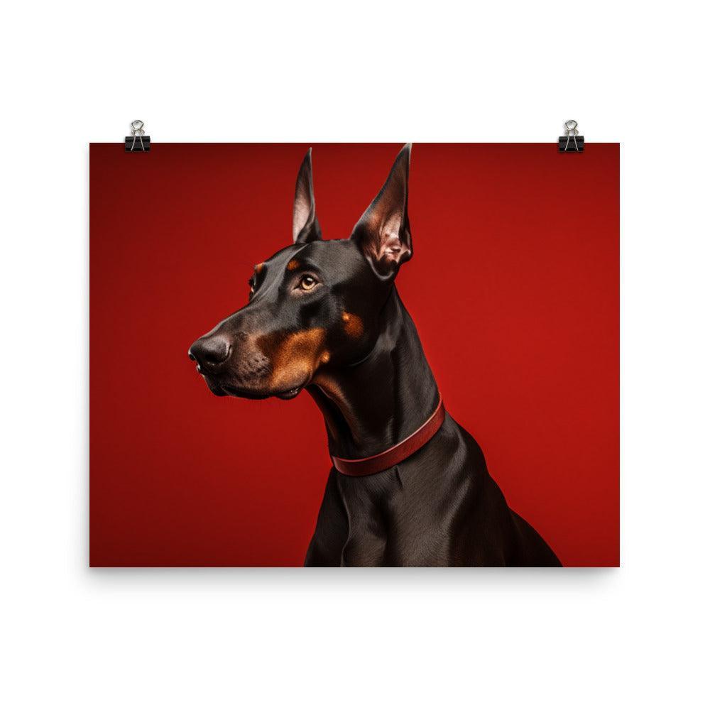 Dobermann Elegant Profile on Red Background Dog Poster - Oh Posters