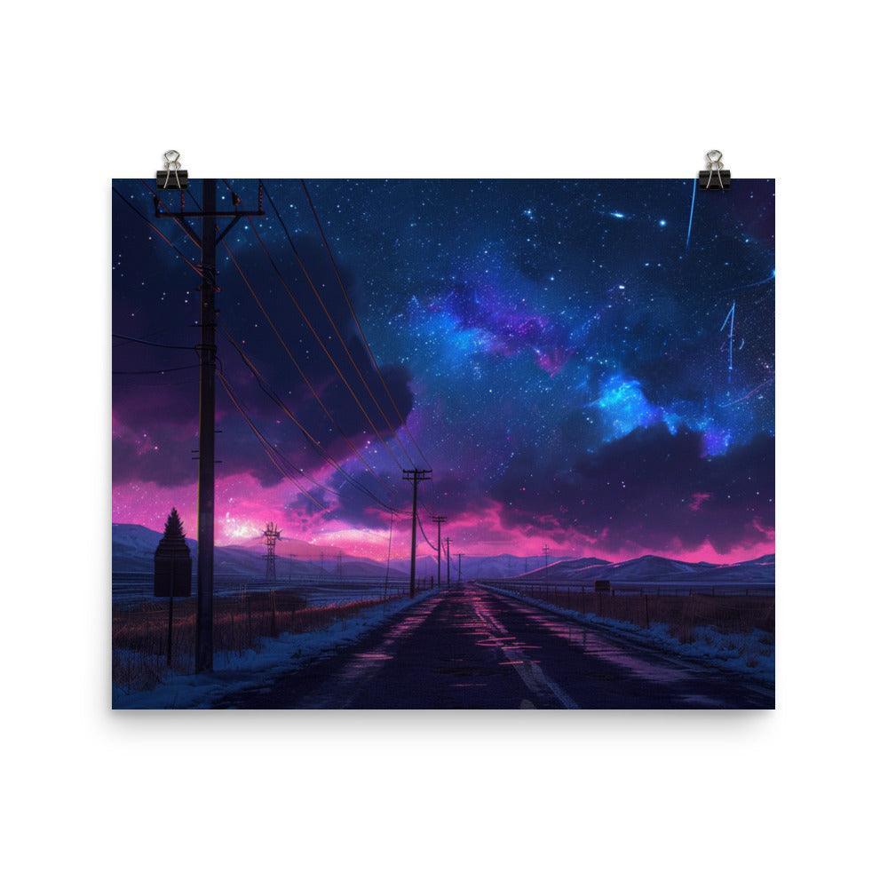Cosmic Twilight Power Lines Artistic Poster - Oh Posters