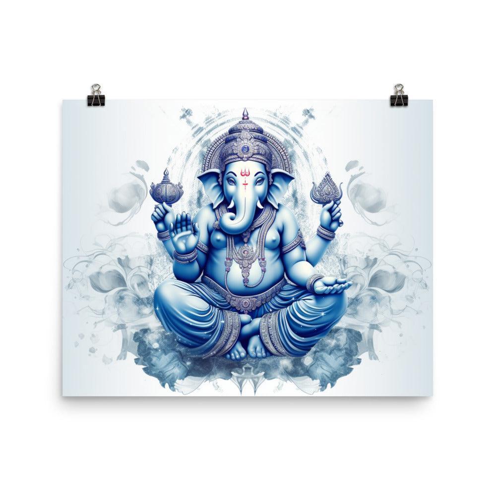 Ganesha Blue Spiritual Digital Artwork Poster - Oh Posters