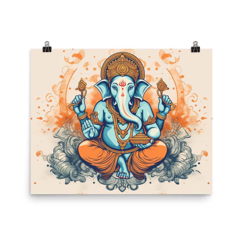 Ganesha Vibrant Orange and Blue Art Poster - Oh Posters