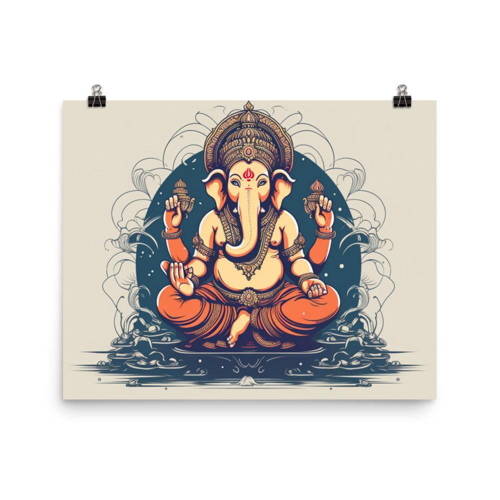 Ganesha Traditional Orange and White Art Poster - Oh Posters