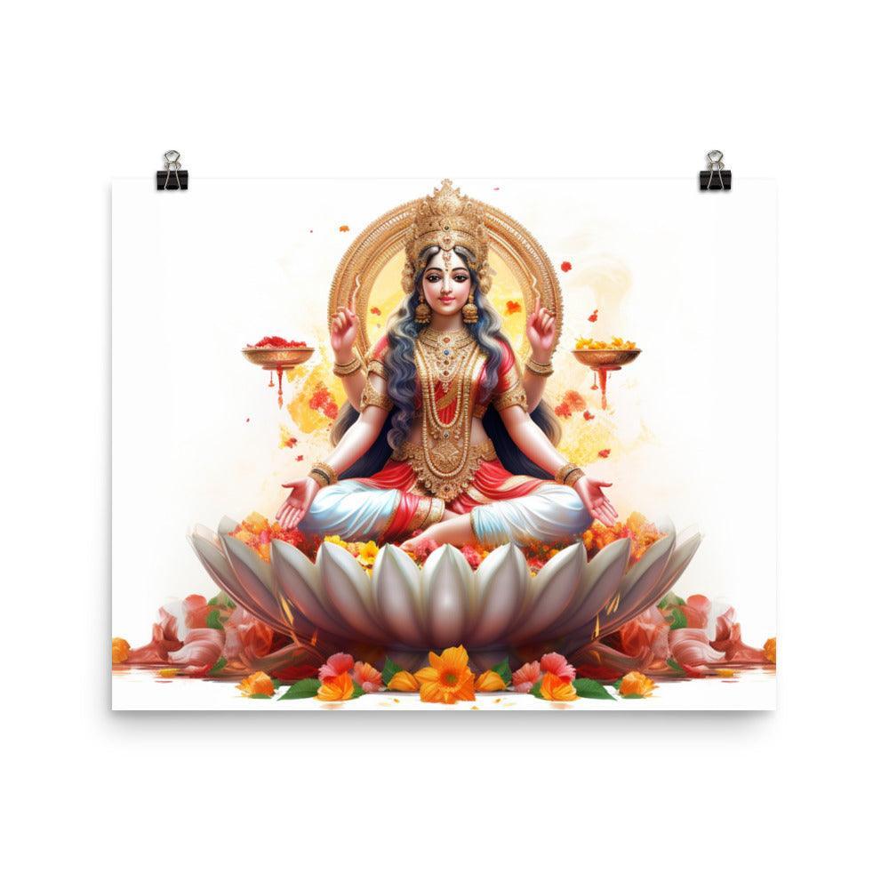 Lakshmi Goddess of Wealth Floral Digital Art Poster - Oh Posters