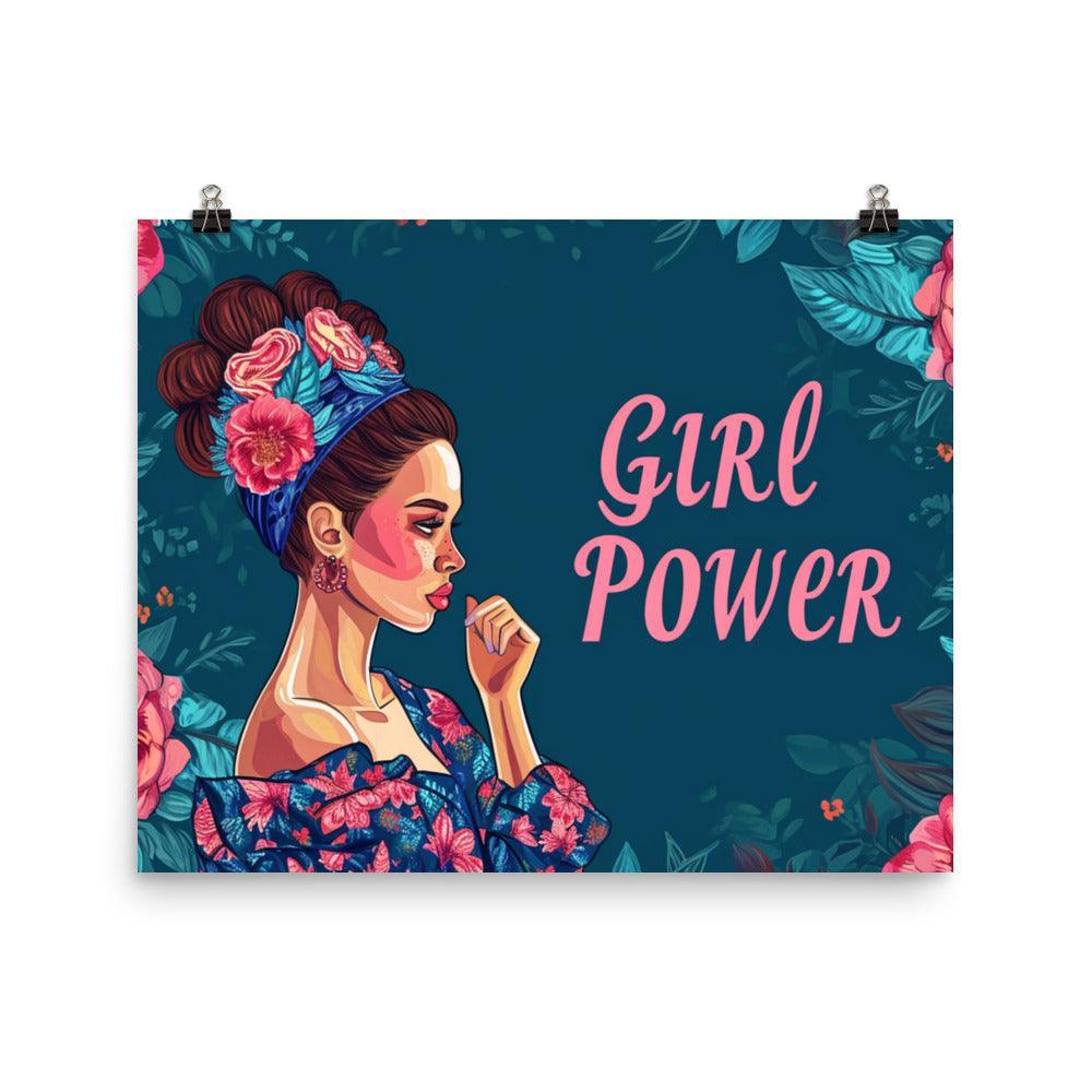 Girl Power Quote Feminine Strength Floral Background Illustration Poster - Oh Posters