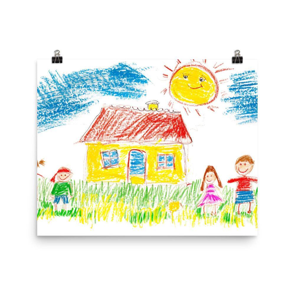 Childhood Drawing Family Home Crayon Art Poster - Oh Posters