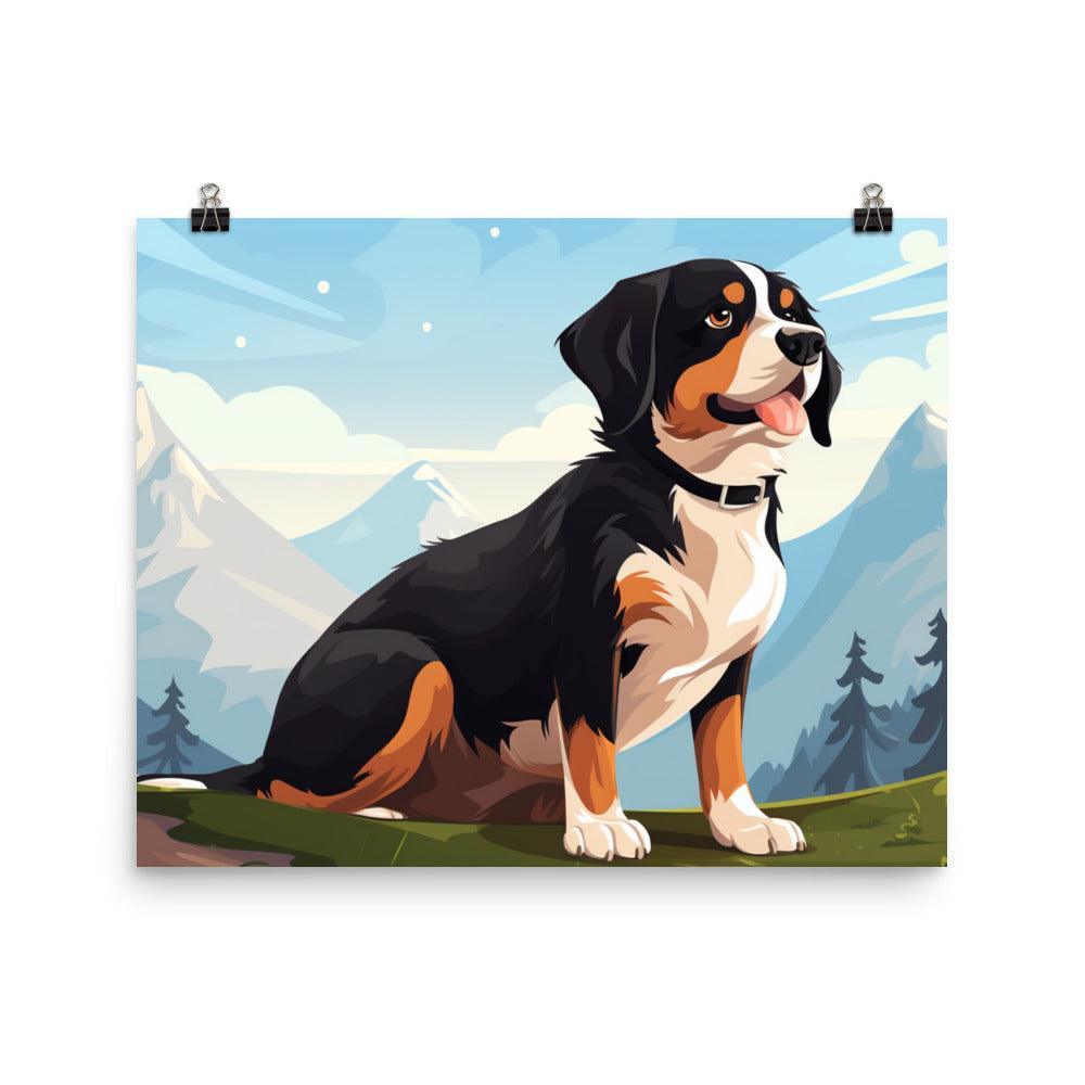 Entlebucher Mountain Dog Cartoon Mountainscape Poster - Oh Posters