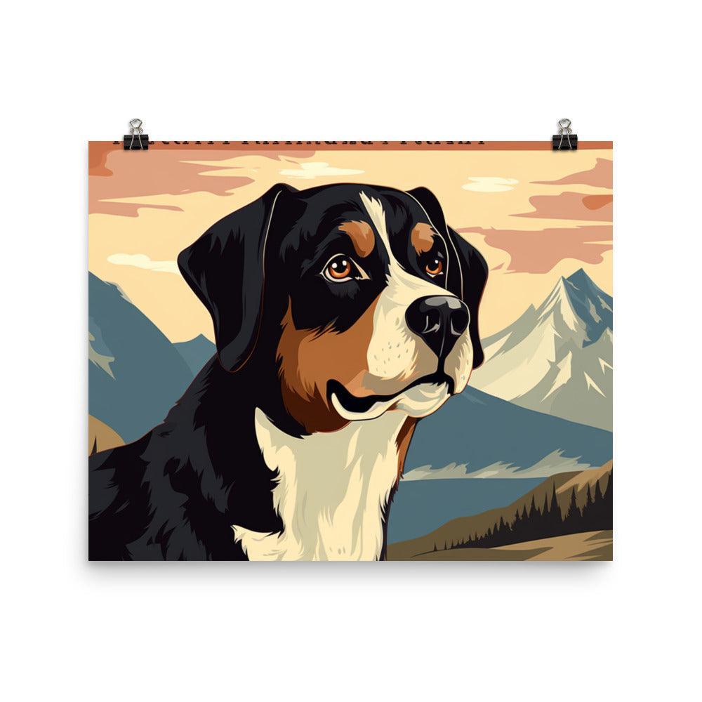 Entlebucher Mountain Dog Retro Style Mountain Illustration Poster - Oh Posters