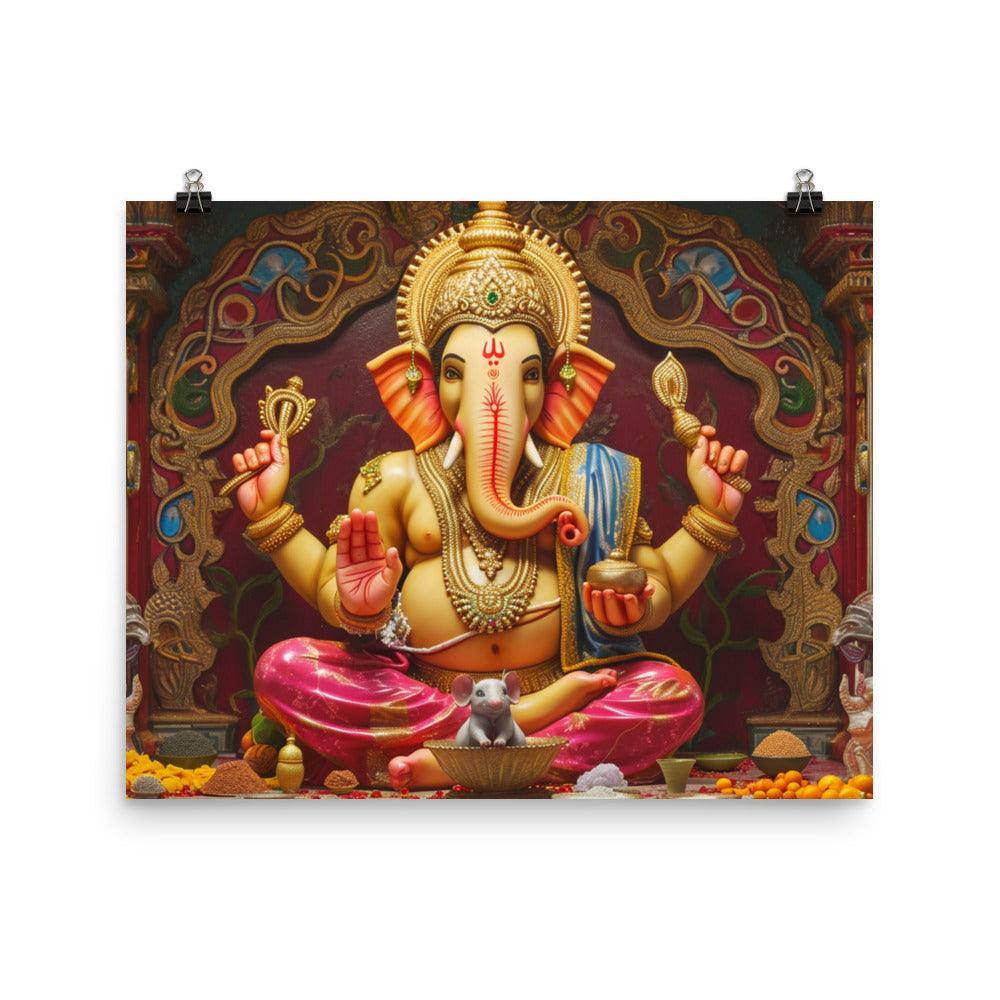 Ganesha Figurine Traditional Hindu Deity Illustration Poster - Oh Posters