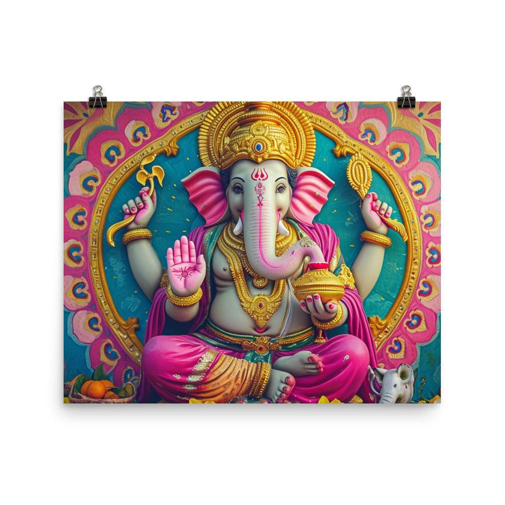 Ganesha Pink Elegant Religious Statue Graphic Poster - Oh Posters