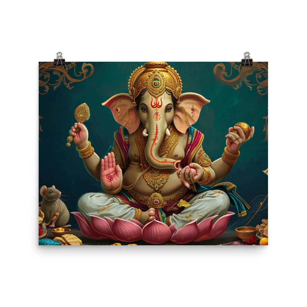 Ganesha Sacred Elephant God with Offerings and Incense Poster - Oh Posters