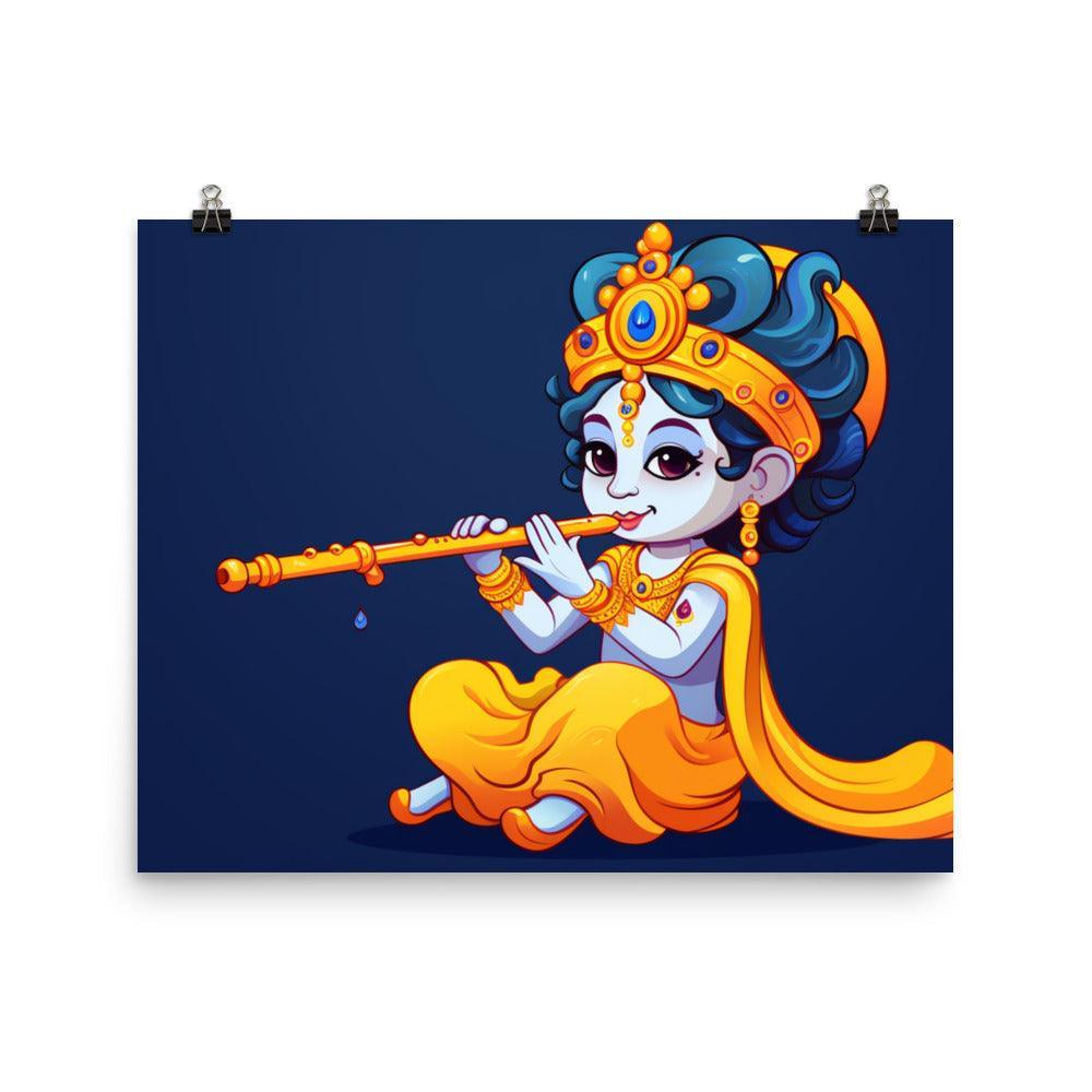 Krishna Divine Melody Cartoon Style Poster - Oh Posters