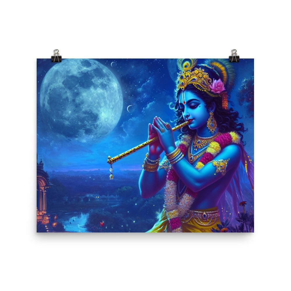 Krishna Moonlit Serenade Digital Painting Poster - Oh Posters