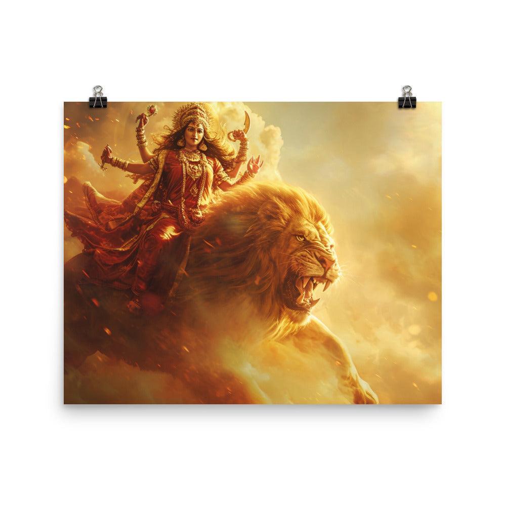 Durga Lion Mount Majestic Digital Art Poster - Oh Posters