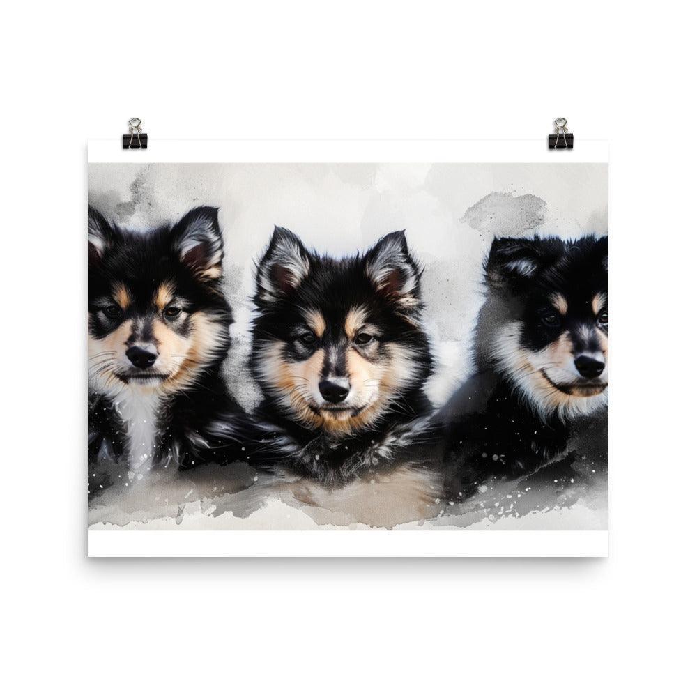 Finnish Lapphund Trio Watercolor Splash Art Poster - Oh Posters