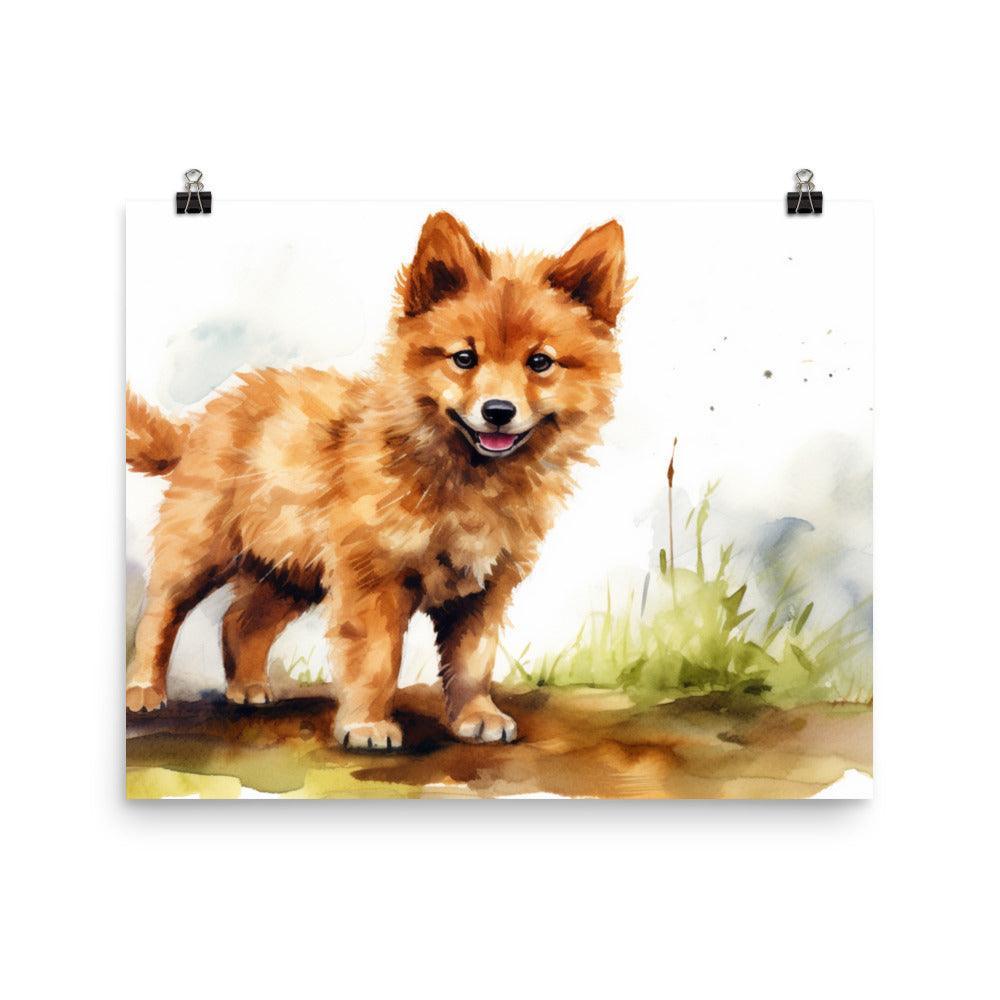 Finnish Spitz Puppy Playful Watercolor Art Poster - Oh Posters