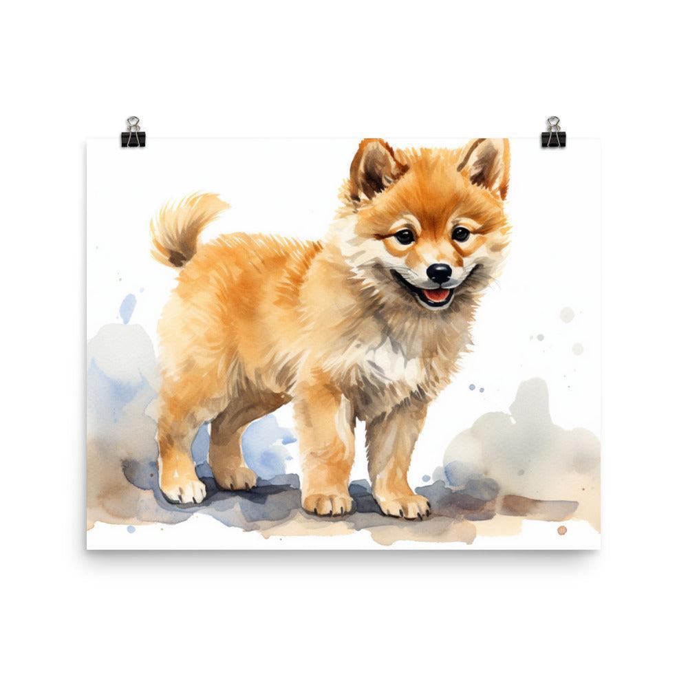 Finnish Spitz Puppy Curious Watercolor Illustration Poster - Oh Posters