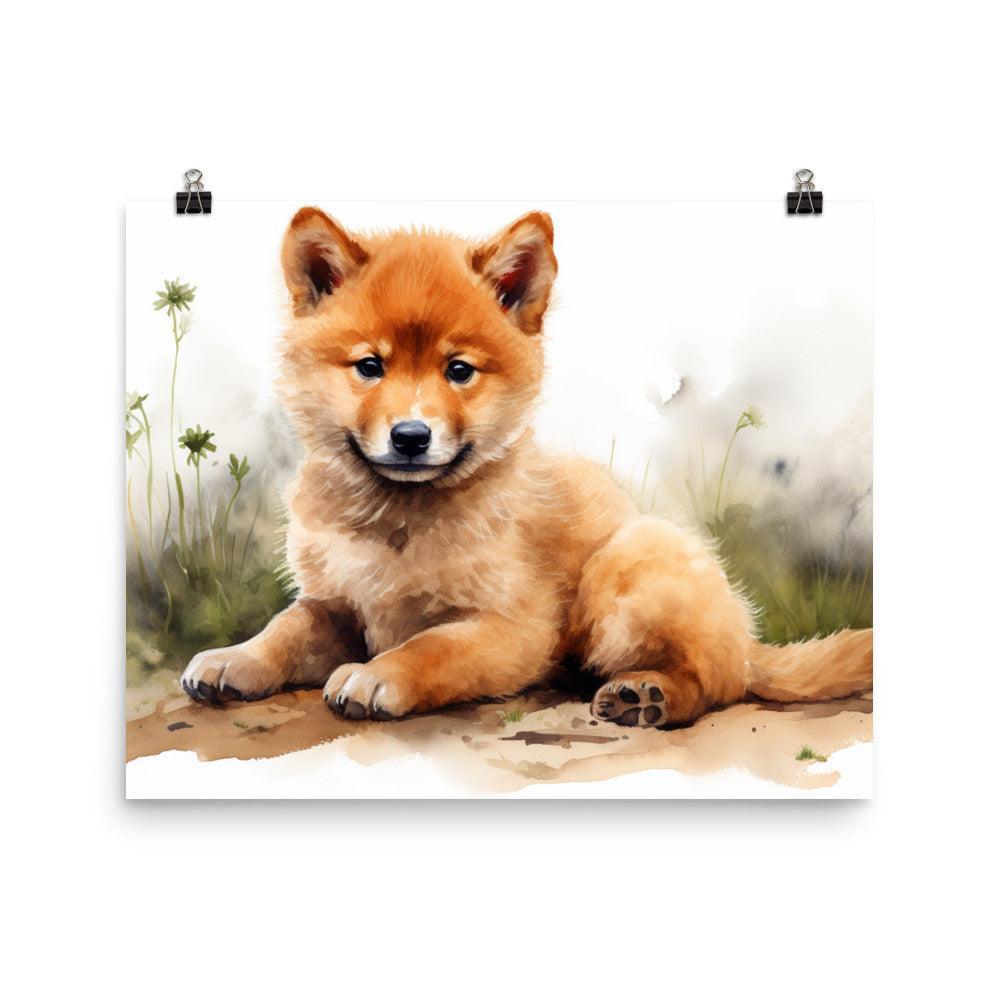 Finnish Spitz Puppy Relaxing Watercolor Artwork Poster - Oh Posters